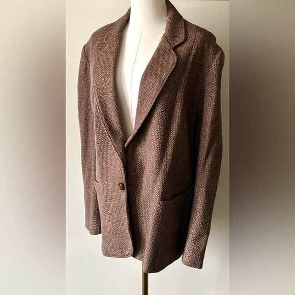 Vintage Brown Tan‎ Neutral Herringbone Wool Blazer Classic Equestrian Old Money - Picture 9 of 16